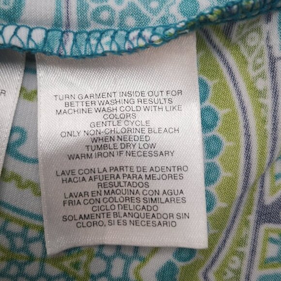 Jones New York Signature Ladies Size Large Green Teal White & Black Pattern Top - Picture 6 of 9
